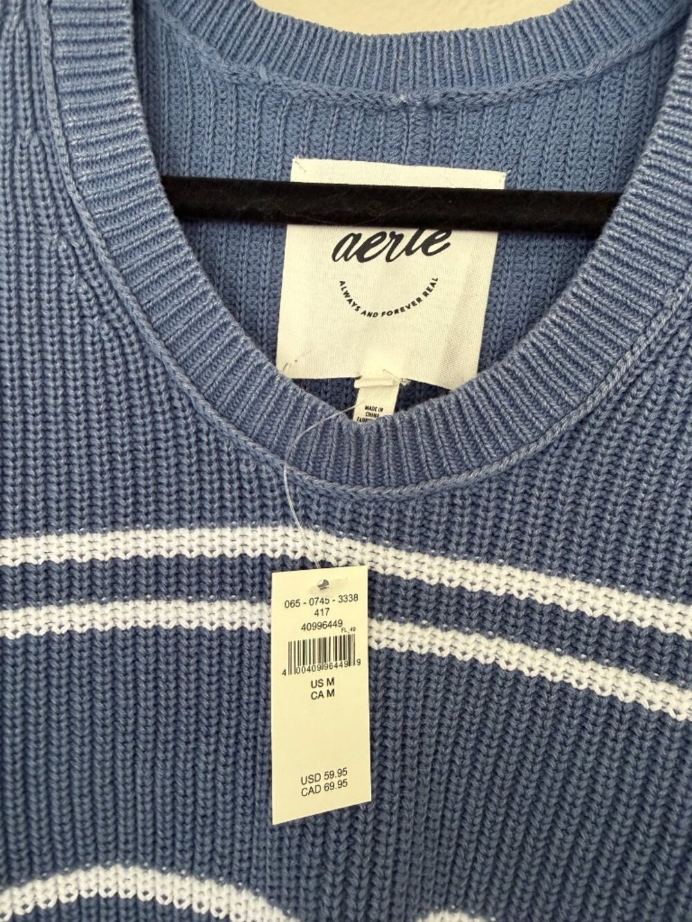 NWT - American Eagle Blue/Cream Striped Sweater, Size M - Picture 2 of 2